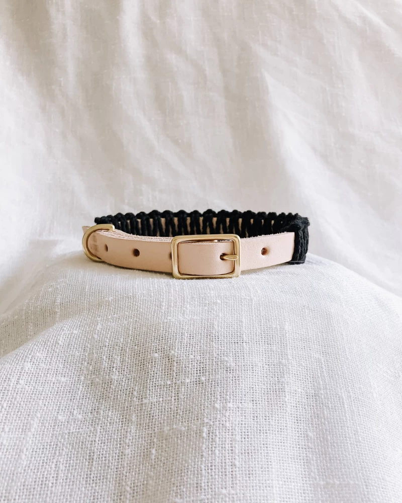 EMBER & IVORY Macrame & Leather Dog Collar In Black W/ Natural (Made In The USA) - Image 5