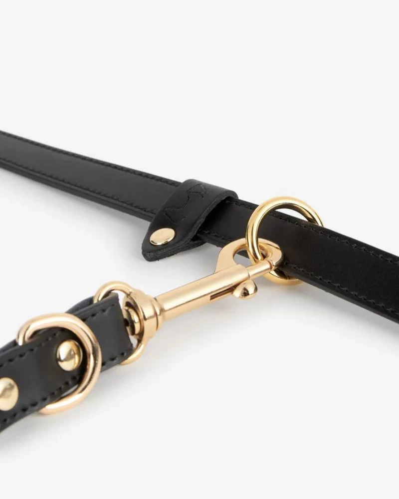 BRANNI Black Nara Hands-Free Leather Dog Leash With Brass Hardware (Made In Italy) - Image 3