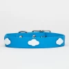 HOT DOGS ALL DRESSED Sky Blue Vegan Leather Dog Collar With Clouds (Made In Canada)