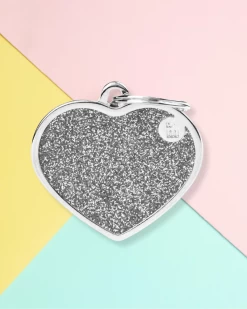 MY FAMILY Silver Glitter Heart Custom Pet ID Tag