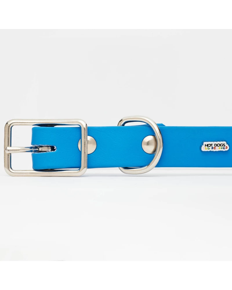 HOT DOGS ALL DRESSED Sky Blue Vegan Leather Dog Collar With Clouds (Made In Canada) - Image 3