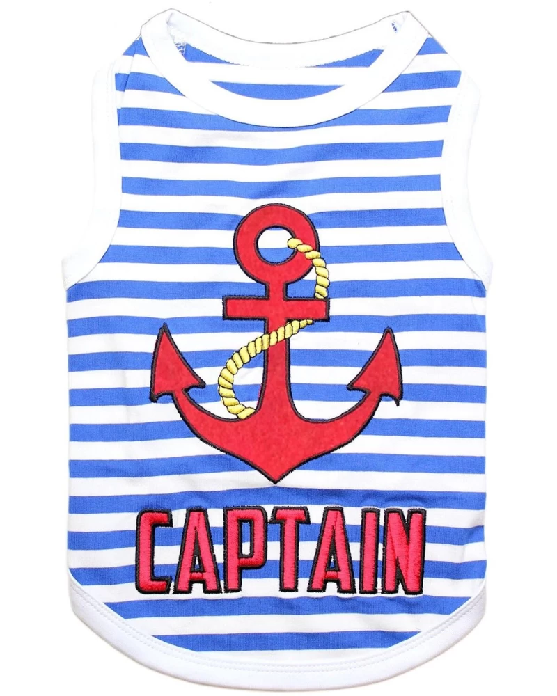PARISIAN PETS Captain Dog Tank Top In Blue & White Stripe - Image 5