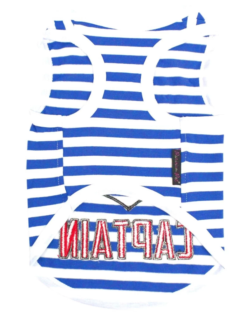 PARISIAN PETS Captain Dog Tank Top In Blue & White Stripe - Image 6