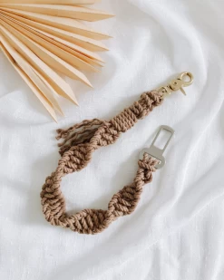 EMBER & IVORY Macrame Seat Belt Dog Restraint In Brown (Made In The USA)