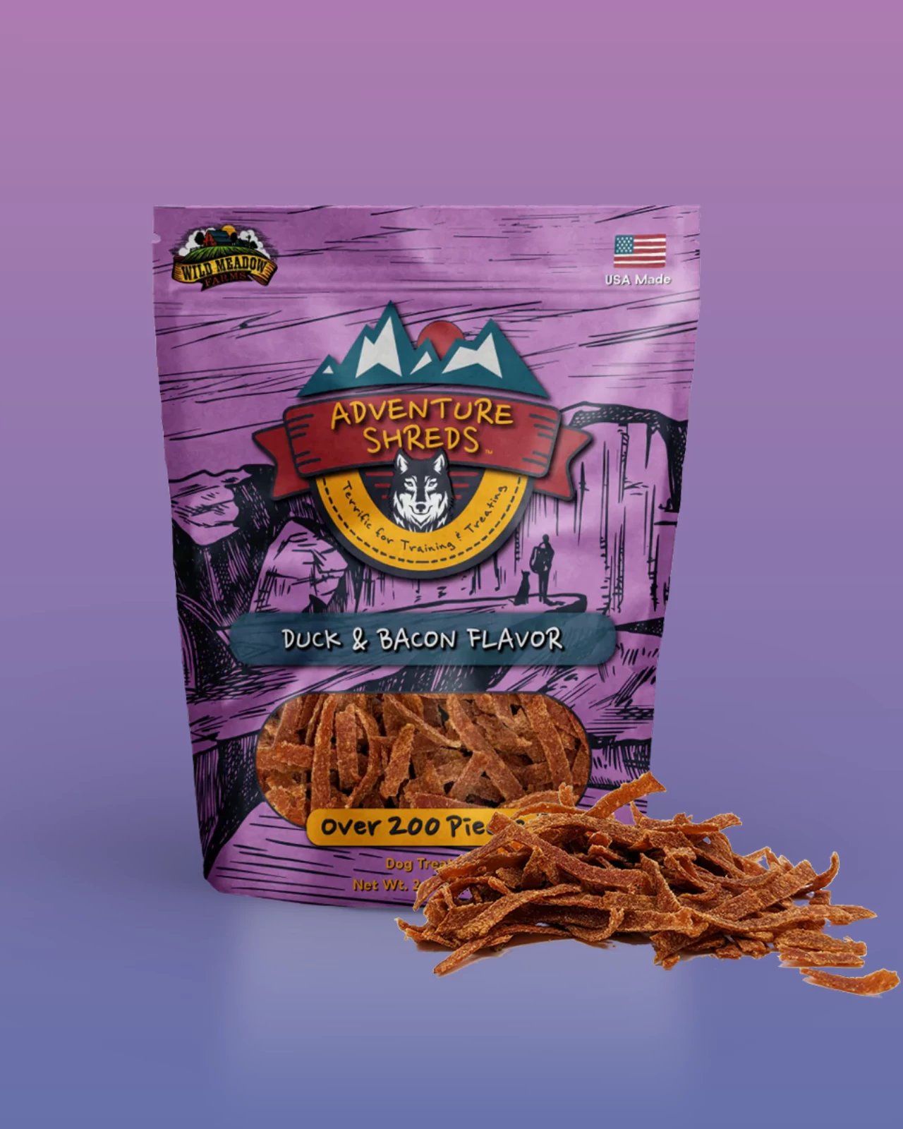 WILD MEADOW Adventure Shreds Duck & Bacon Dog Treats (Made In The USA)