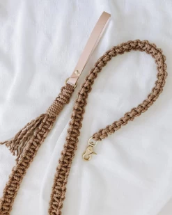 EMBER & IVORY Macrame And Leather Dog Leash In Brown (Made In The USA)