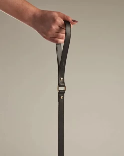 BRANNI Black Nara Leather Dog Leash With Brass Hardware (Made In Italy)