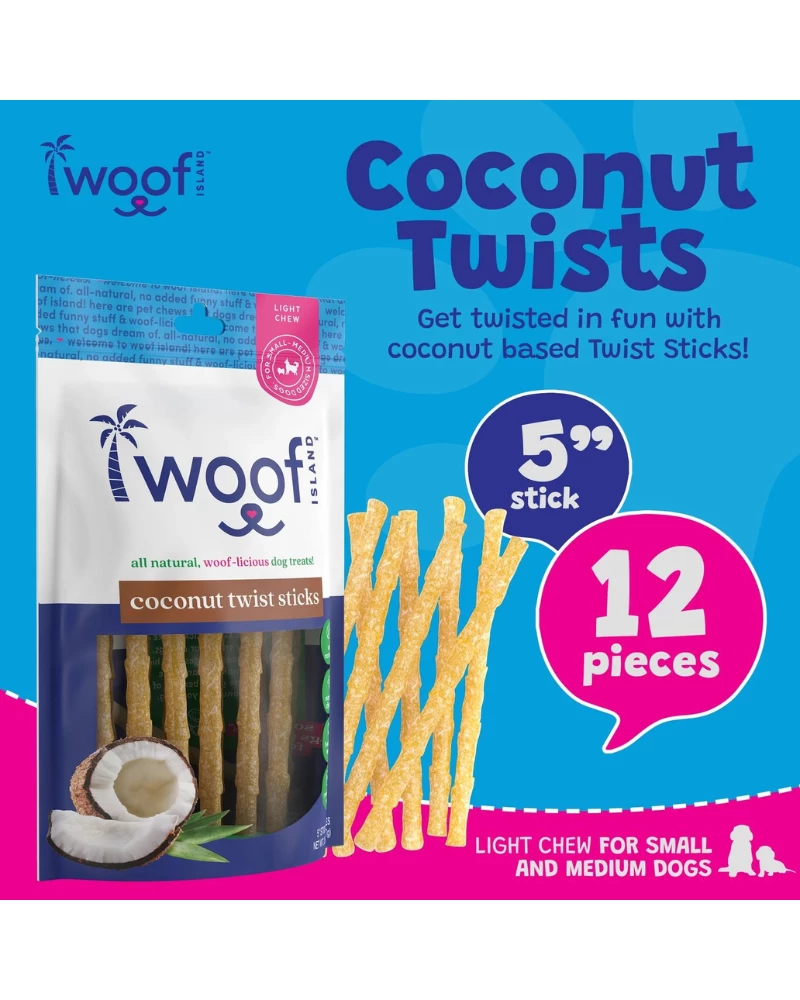 WOOF ISLAND All Natural Coconut Dog Twist Sticks Treat (12-Pack) - Image 6