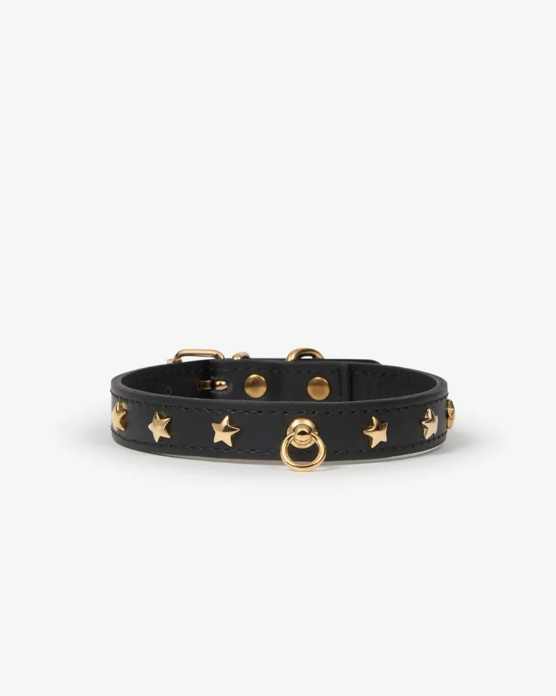 BRANNI Black Nara Leather Dog Collar With Brass Stars (Made In Italy) - Image 8