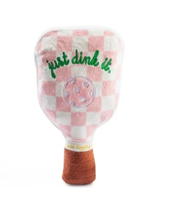 HAUTE DIGGITY DOG Pink Check Pickleball Paddle Plush Squeaky Dog Toy