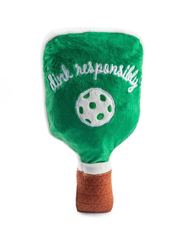HAUTE DIGGITY DOG Green Stripe Pickleball Paddle Plush Squeaky Dog Toy - Image 4