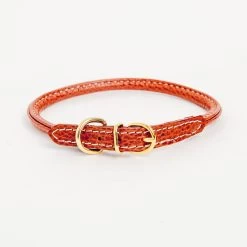 LA CINOPELCA Italian Rolled Leather Dog Collar In Brown