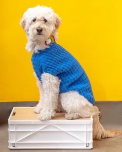 DOG & CO. COLLECTION The Uptown Cable Knit Sweater In French Blue American Cotton (Made In NYC)