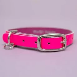 TRACEY TANNER The Cleo Leather Tag Collar In Neon Pink Patent (DOG & CO. Exclusive)
