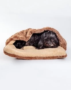 MUTTS & MITTENS Mushy Pocket Bed In Mocha Faux Fur & Sherpa (FINAL SALE)