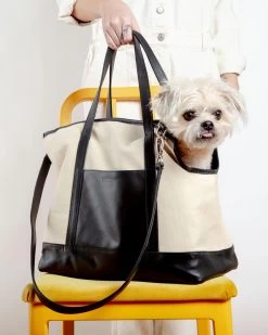 LECUONA X DOG & CO. Black Leather & Natural Canvas Luxe Dog Carrier <br>(Made In Mexico)<br>(Dog & Co. Exclusive)