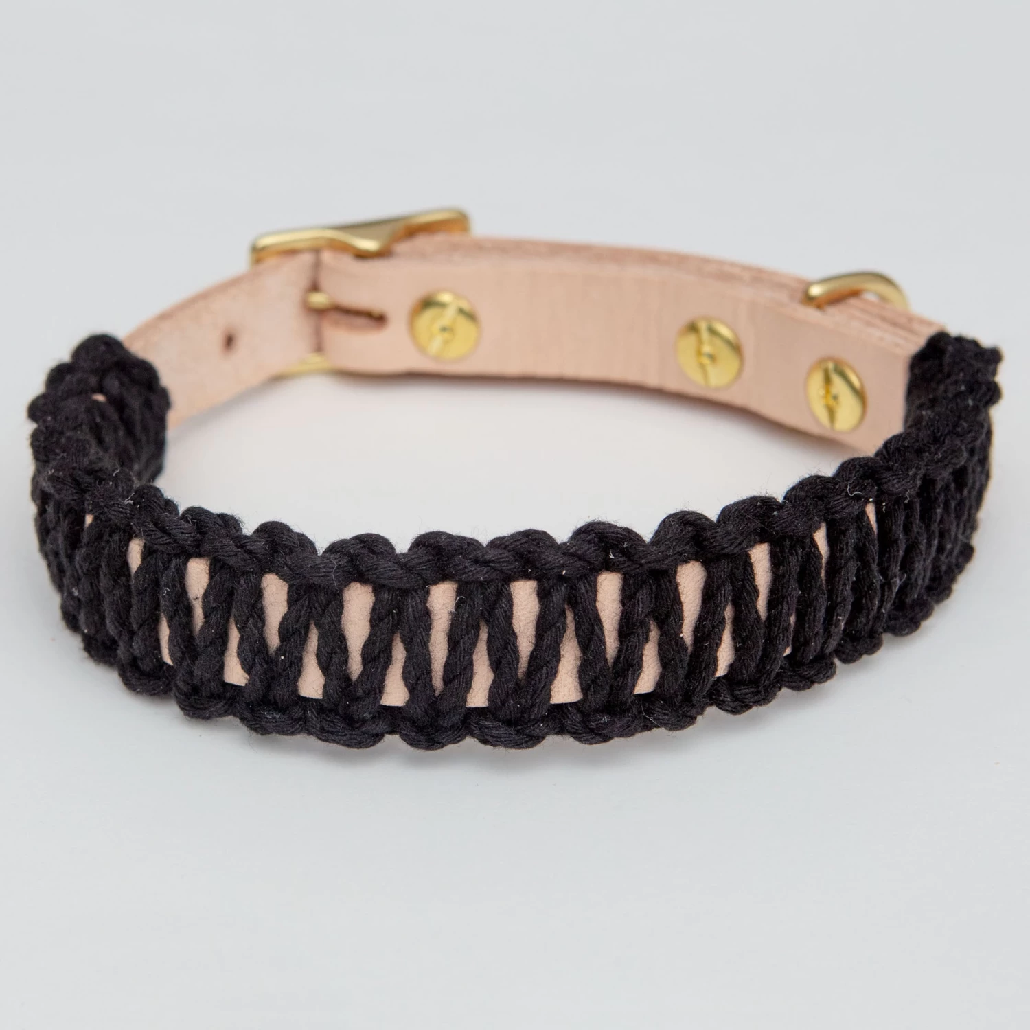 EMBER & IVORY Macrame & Leather Dog Collar In Black W/ Natural (Made In The USA) - Image 3