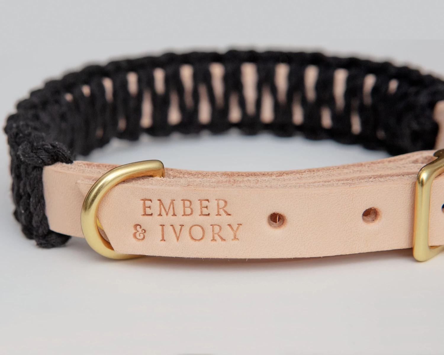 EMBER & IVORY Macrame & Leather Dog Collar In Black W/ Natural (Made In The USA) - Image 4