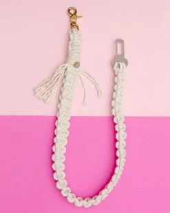 EMBER & IVORY Macrame Seat Belt Dog Restraint In Natural (Made In The USA)