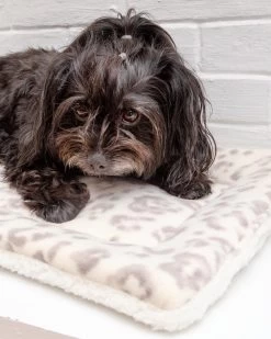 MUTTS & MITTENS Cream Leopard Plush Fleece Pet Napping Mat (Made In The USA)