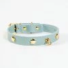 BRANNI Sky Blue Nara Leather Dog Collar With Brass Flowers (Made In Italy)