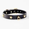 BRANNI Black Nara Leather Dog Collar With Brass Stars (Made In Italy)