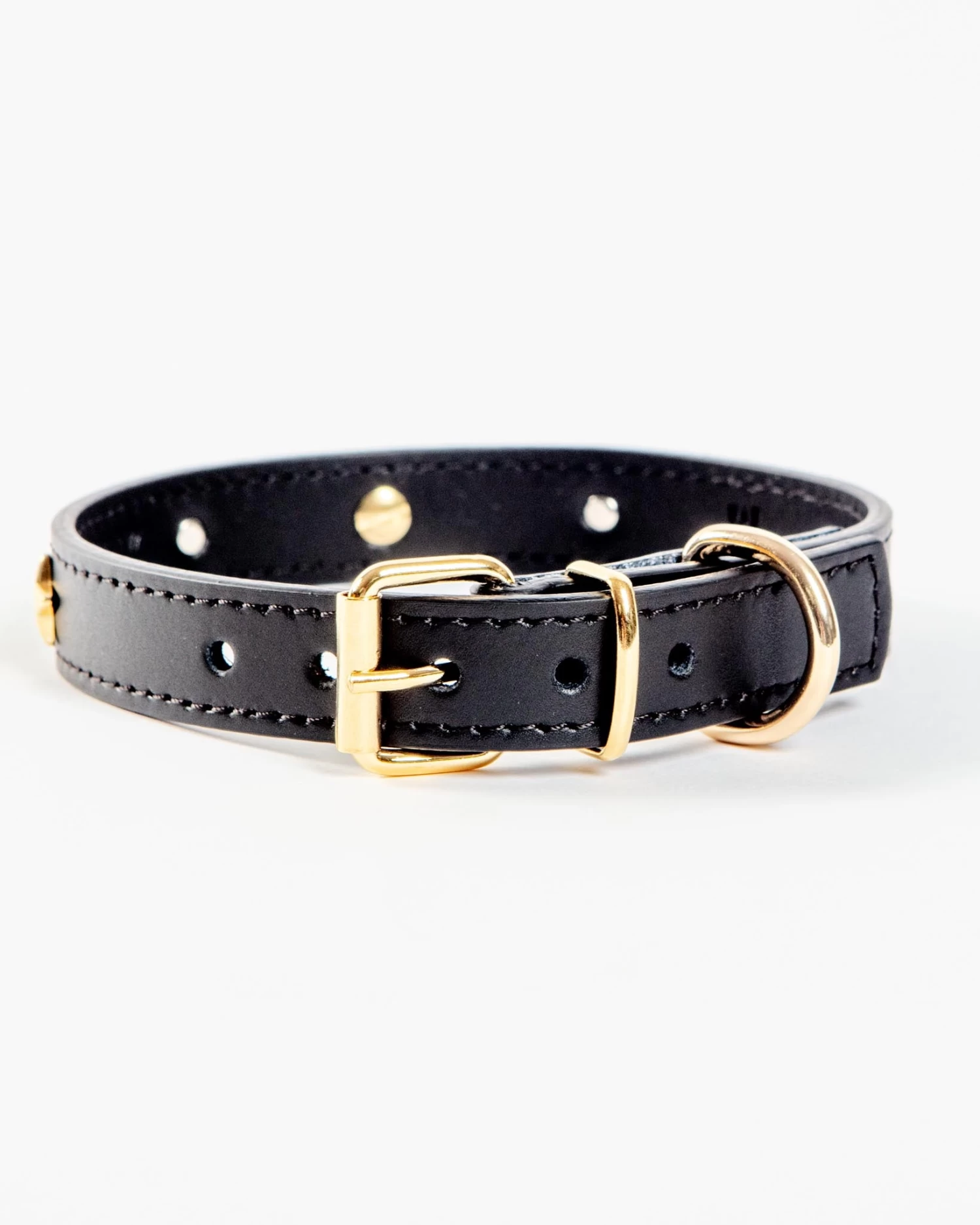 BRANNI Black Nara Leather Dog Collar With Brass Stars (Made In Italy) - Image 4