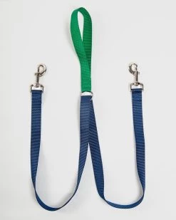 2 HOUNDS For DOG & CO. (Exclusive) Double Clip Training Leash In Hunter Green + Navy (Made In The USA)