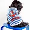 PARISIAN PETS Captain Dog Tank Top In Blue & White Stripe