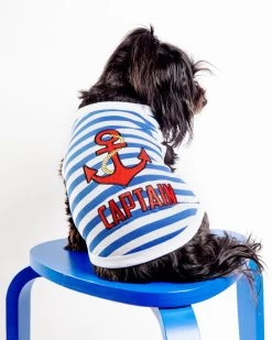 PARISIAN PETS Captain Dog Tank Top In Blue & White Stripe