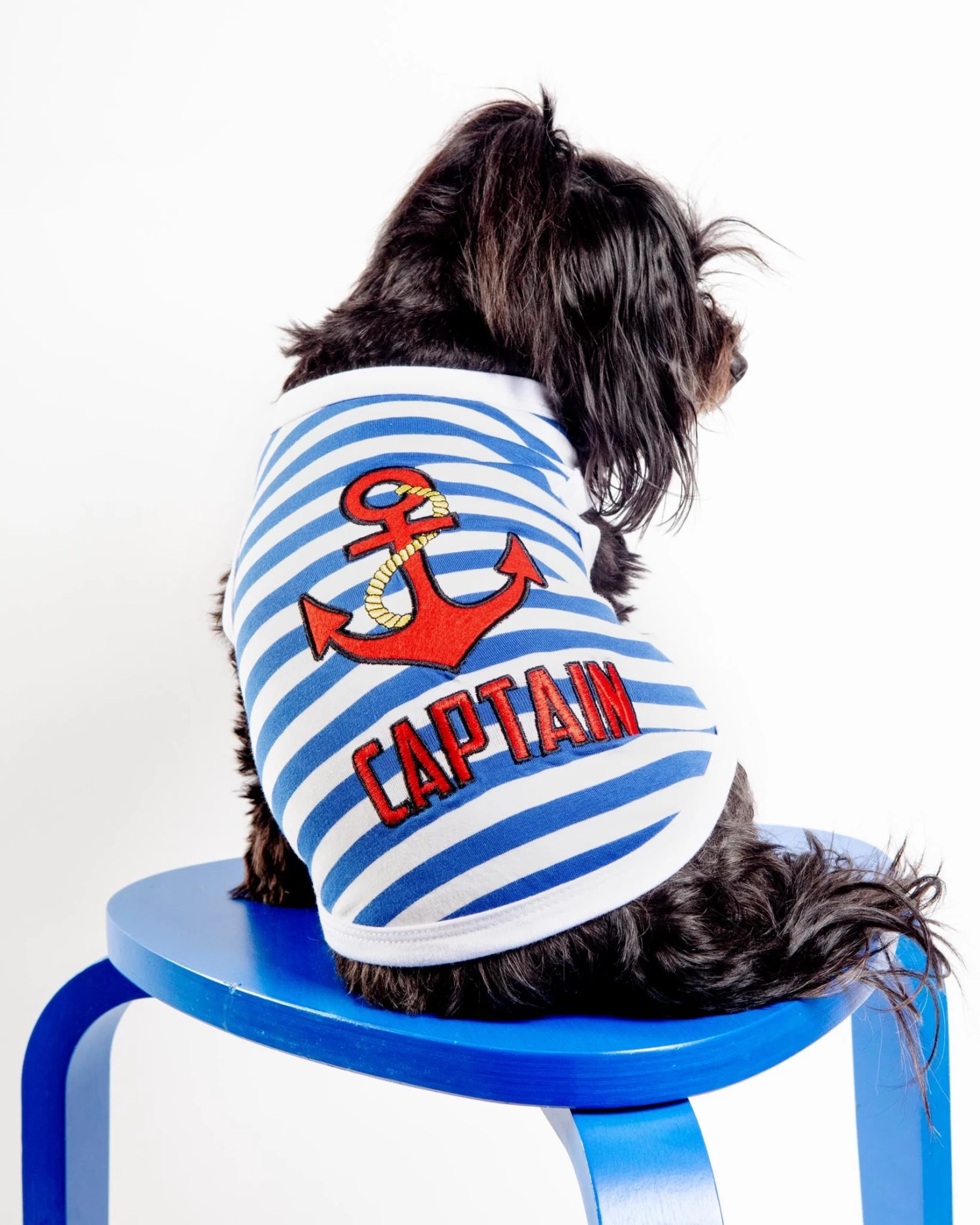 PARISIAN PETS Captain Dog Tank Top In Blue & White Stripe