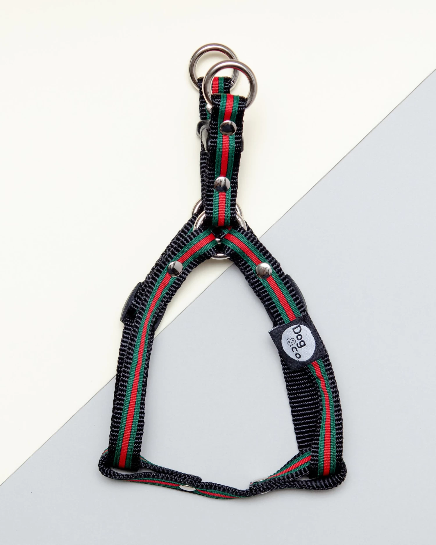 DOG & CO. COLLECTION Step-In Dog Harness In Luxe Green & Red Stripe (Made In NYC) - Image 2