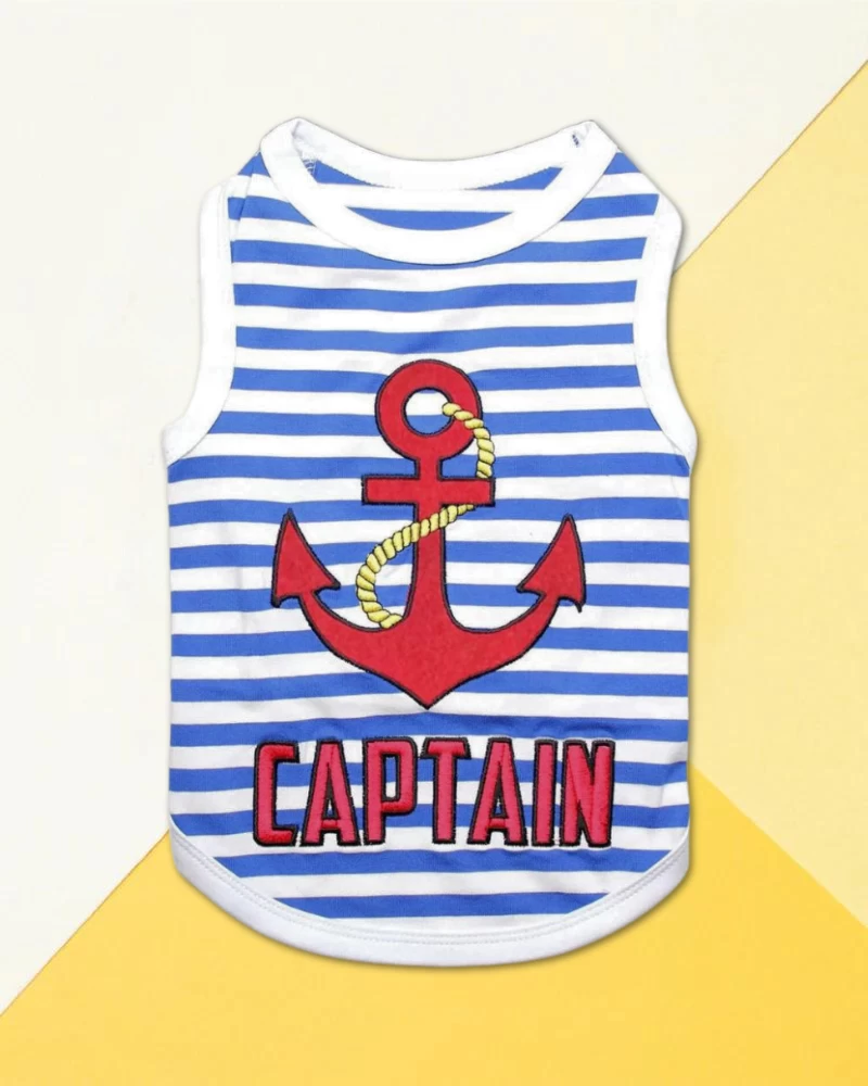 PARISIAN PETS Captain Dog Tank Top In Blue & White Stripe - Image 3