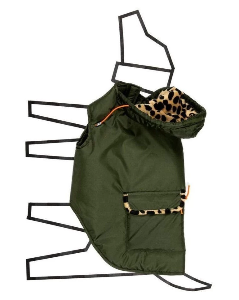 WARE OF THE DOG Olive W/ Animal Print Lining Puffer Dog Coat (FINAL SALE) - Image 5