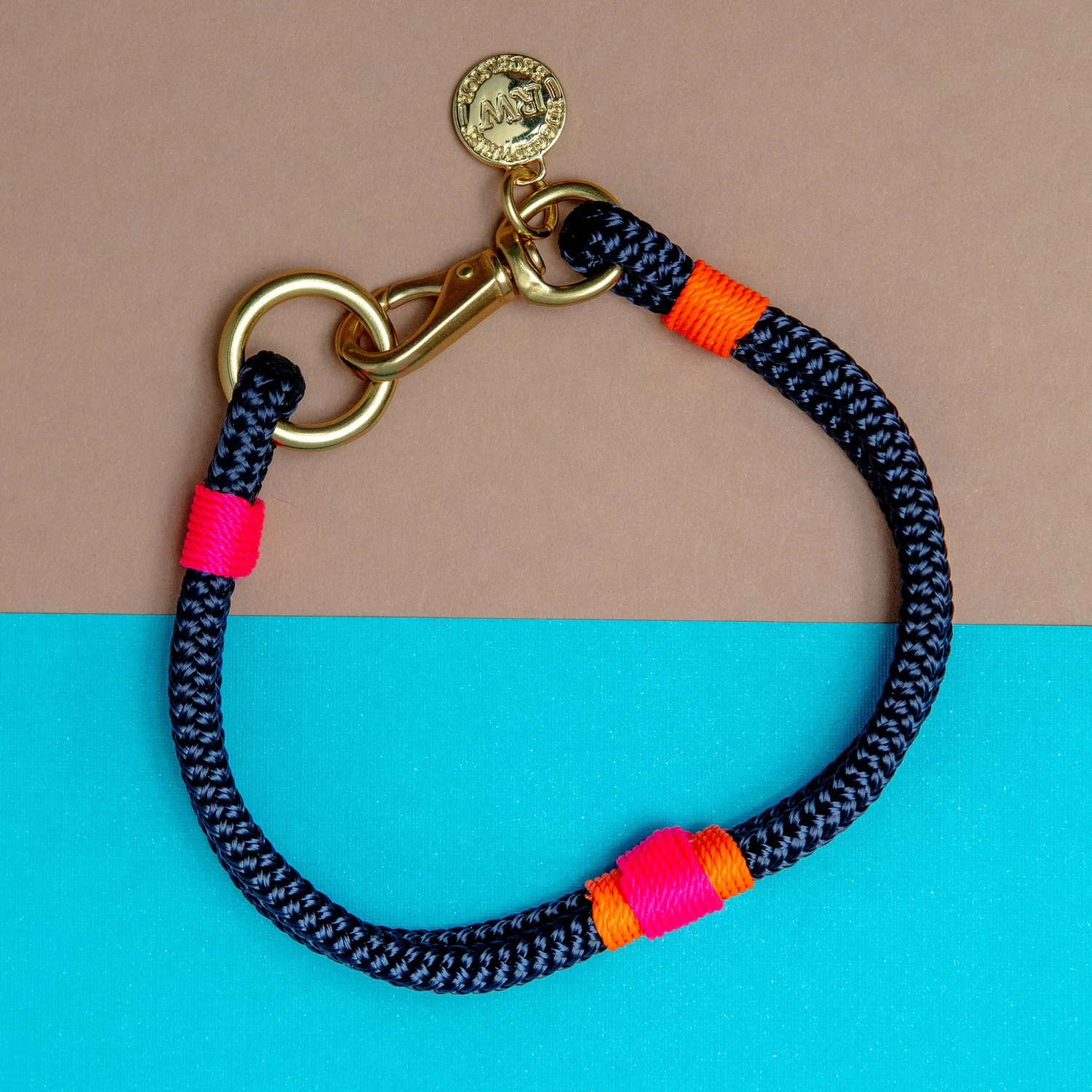 RUGGED WRIST Navy, Neon Pink & Neon Orange Rope Dog Collar (Made In The USA) (FINAL SALE) - Image 2