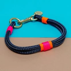RUGGED WRIST Navy, Neon Pink & Neon Orange Rope Dog Collar (Made In The USA) (FINAL SALE)